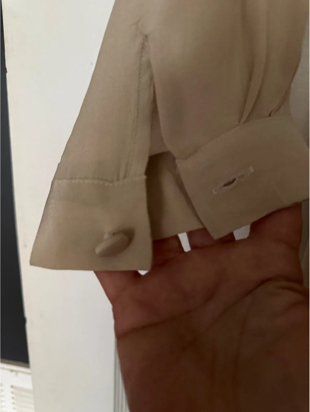 Vintage Orvis 100% Silk Beige Button-Down Long Sleeve Dress Size 16